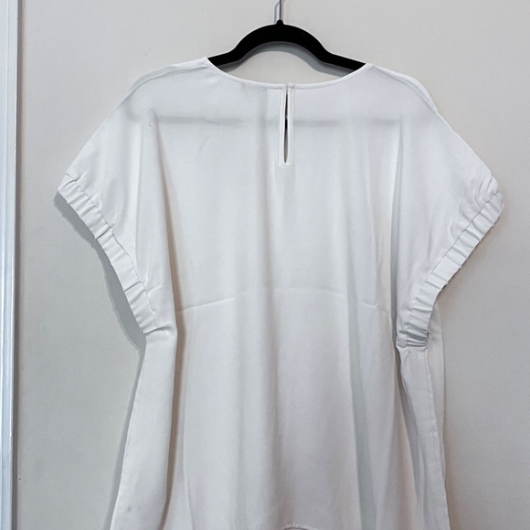 Satin Crew Neck Ruched Sleeve Gramercy Tee - Picture 2 of 3